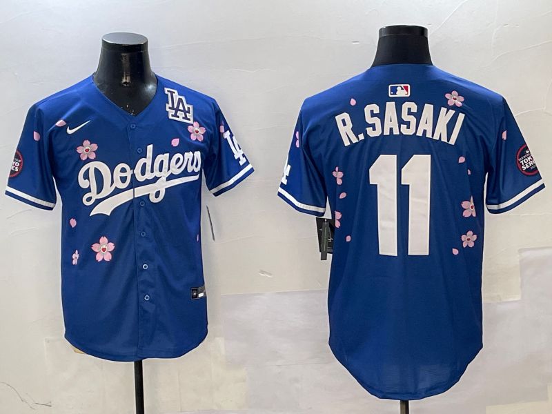 Men Los Angeles Dodgers #11 R.Sasaki Blue Sakura Edition 2025 Nike MLB Jersey style 6